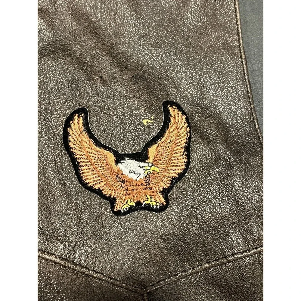 UNIK Premium Leather Brown Biker Motorcycle Vest Size 56 BORN‎ TO RIDE USA Patch